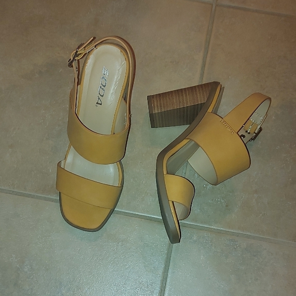 Soda Women's Yellow Block Heel Sandals